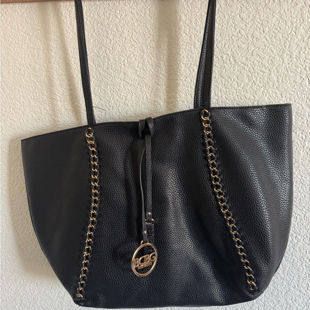 BCBG Black Women's Tote Bag with Gold Chain Detail office business work